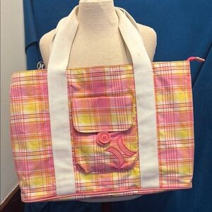 Hurley Pink and Yellow Plaid Tote Bag